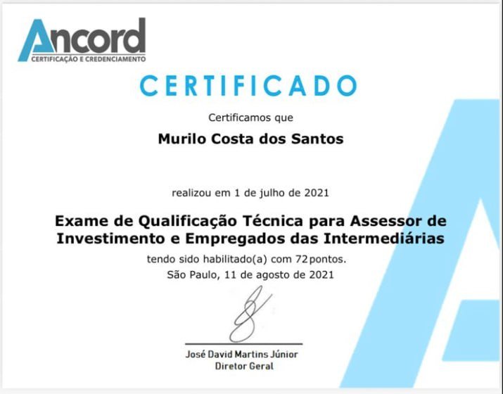 Certificado Ancord de Murilo Costa dos Santos